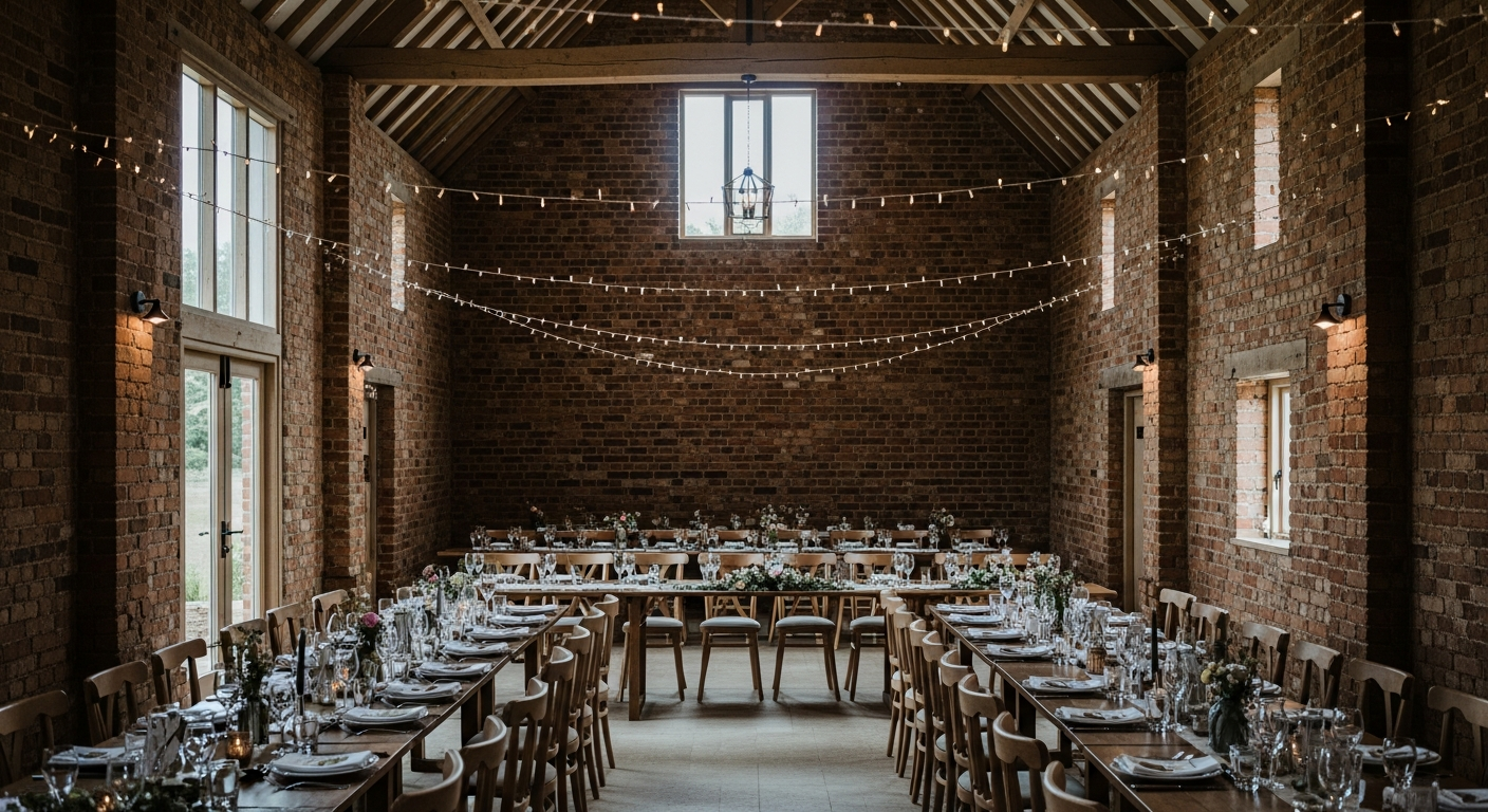 19th-century red-brick exclusive-use barn wedding venue at Curradine Barns in the Worcestershire countryside